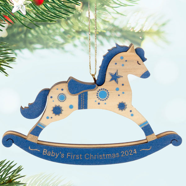 Hallmark Baby Boy's First Christmas Rocking Horse 2024 Wood Ornament